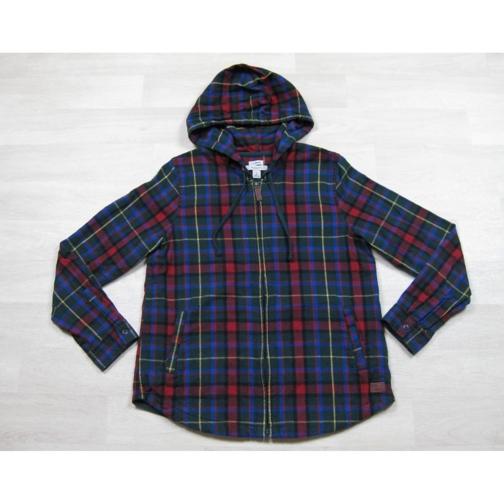 LL Bean Scotch Plaid Relaxed Zip Flannel Hoodie Women's (S) Cotton Plaid Outdoor